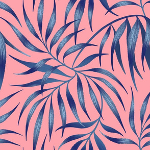 Palm Leaf - Navy / Coral