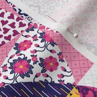 Pink Geometric Floral Cheater Quilt