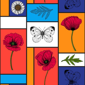Poppies in colorful boxes