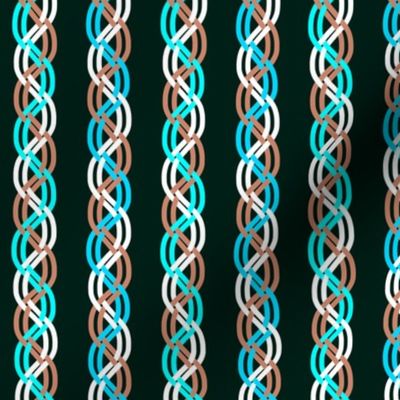 Turquoise Aqua Cocoa and White Braided Ribbons on Black