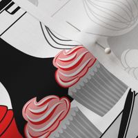 Baking Cupcakes - Red, Black, White and Gray // V1 // Kitchen Decor // Medium Scale - 500 DPI