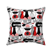 Baking Cupcakes - Red, Black, White and Gray // V1 // Kitchen Decor // Medium Scale - 500 DPI