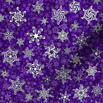 snowflakes - swirl designs on violet purple snowstorm