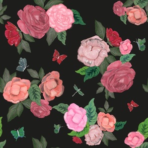 Artistic peony and roses beautiful pattern