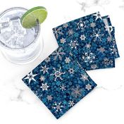 snowflakes - Christmas shapes on teal blue