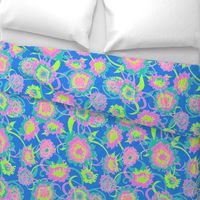 Rotated - Hawaiian Tropical Floral in Neon Blue + Lime