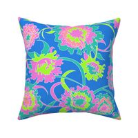 Rotated - Hawaiian Tropical Floral in Neon Blue + Lime