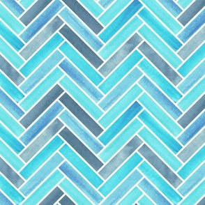 Blue Watercolour Herringbone Pattern