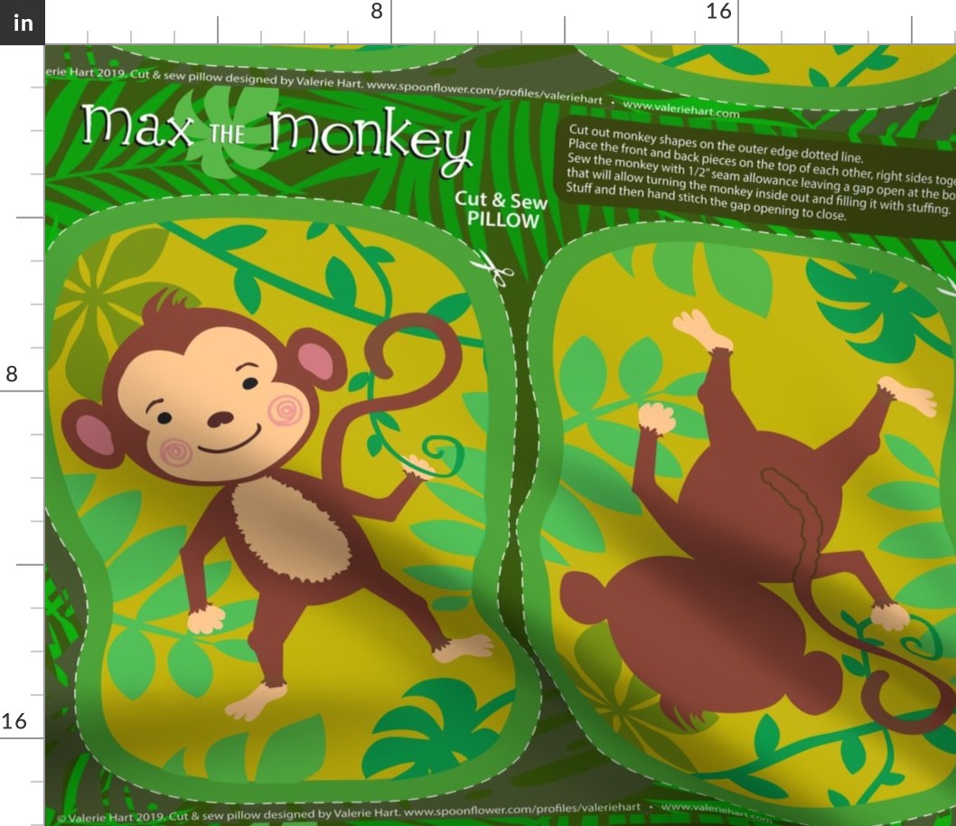 Max the Monkey - Cut & Sew Safari Plushie Pillow Pattern