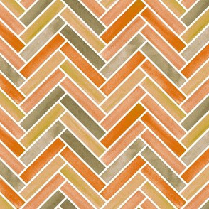 Orange Watercolour Herringbone Pattern