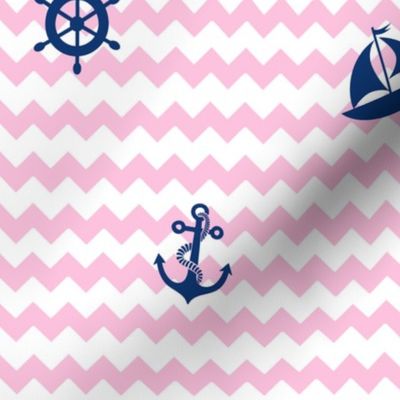 Nautical Navy Blue Pink Chevron Baby Girl