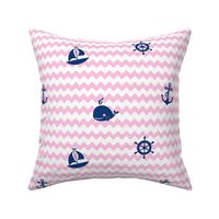 Nautical Navy Blue Pink Chevron Baby Girl