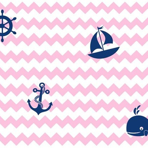 Nautical Navy Blue Pink Chevron Baby Girl