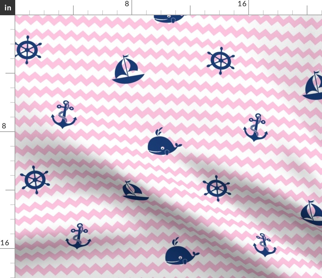 Nautical Navy Blue Pink Chevron Baby Girl