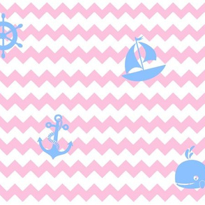 Nautical Blue Pink Chevron Baby Girl Nursery 