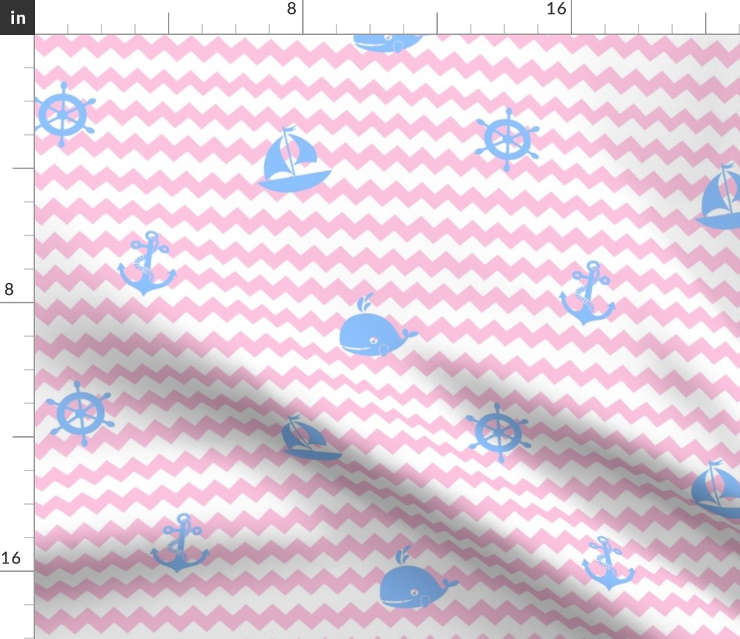 Nautical Blue Pink Chevron Baby Girl Nursery 