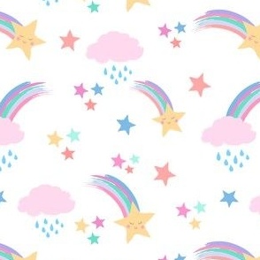 Rainbow Shooting Stars white small