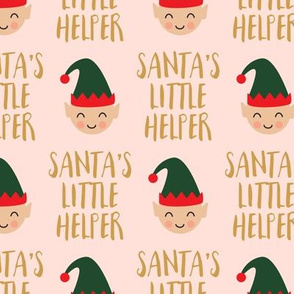 Santa's Little Helper with cute elf - gold on pink - LAD19
