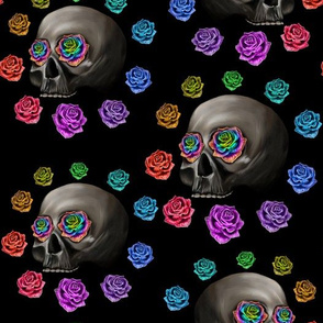 Pride skull rainbow roses