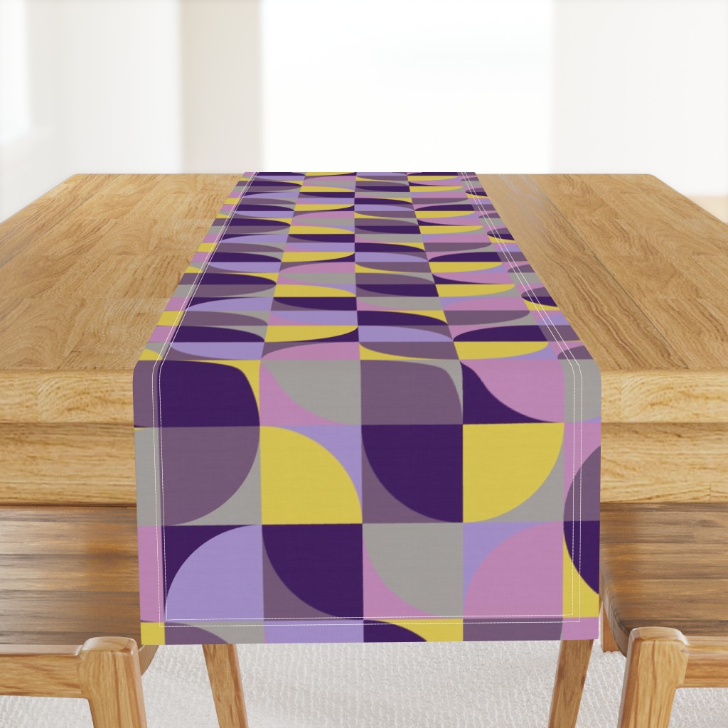 retro mod squares mustard yellow purple violet lavender