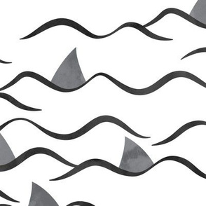 (Jumbo scale) Sharks! - shark fin - white waves - beach - LAD19