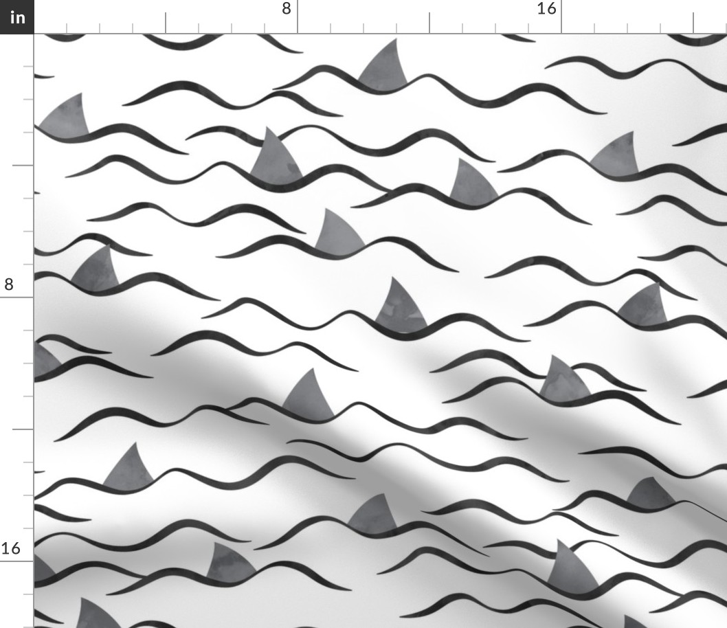 (Jumbo scale) Sharks! - shark fin - white waves - beach - LAD19
