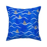 (Jumbo scale) Sharks! - shark fin - dark blue waves - beach - LAD19
