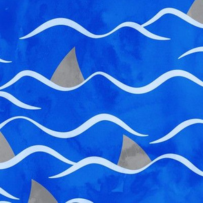(Jumbo scale) Sharks! - shark fin - dark blue waves - beach - LAD19
