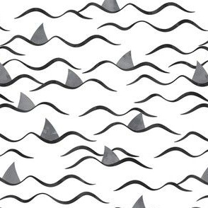 Sharks! - shark fin - white waves - beach - LAD19