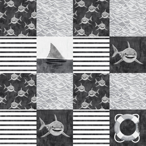 shark wholecloth - black and white - shark nursery - LAD19
