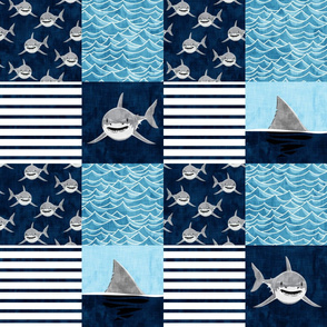 Shark Wholecloth - Navy - shark and fin - shark nursery - LAD19