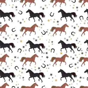 Black and Brown Horses With Horseshoe and Stars Pattern