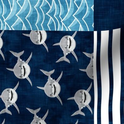 Shark Wholecloth - Navy - shark and fin - shark nursery (90) - LAD19