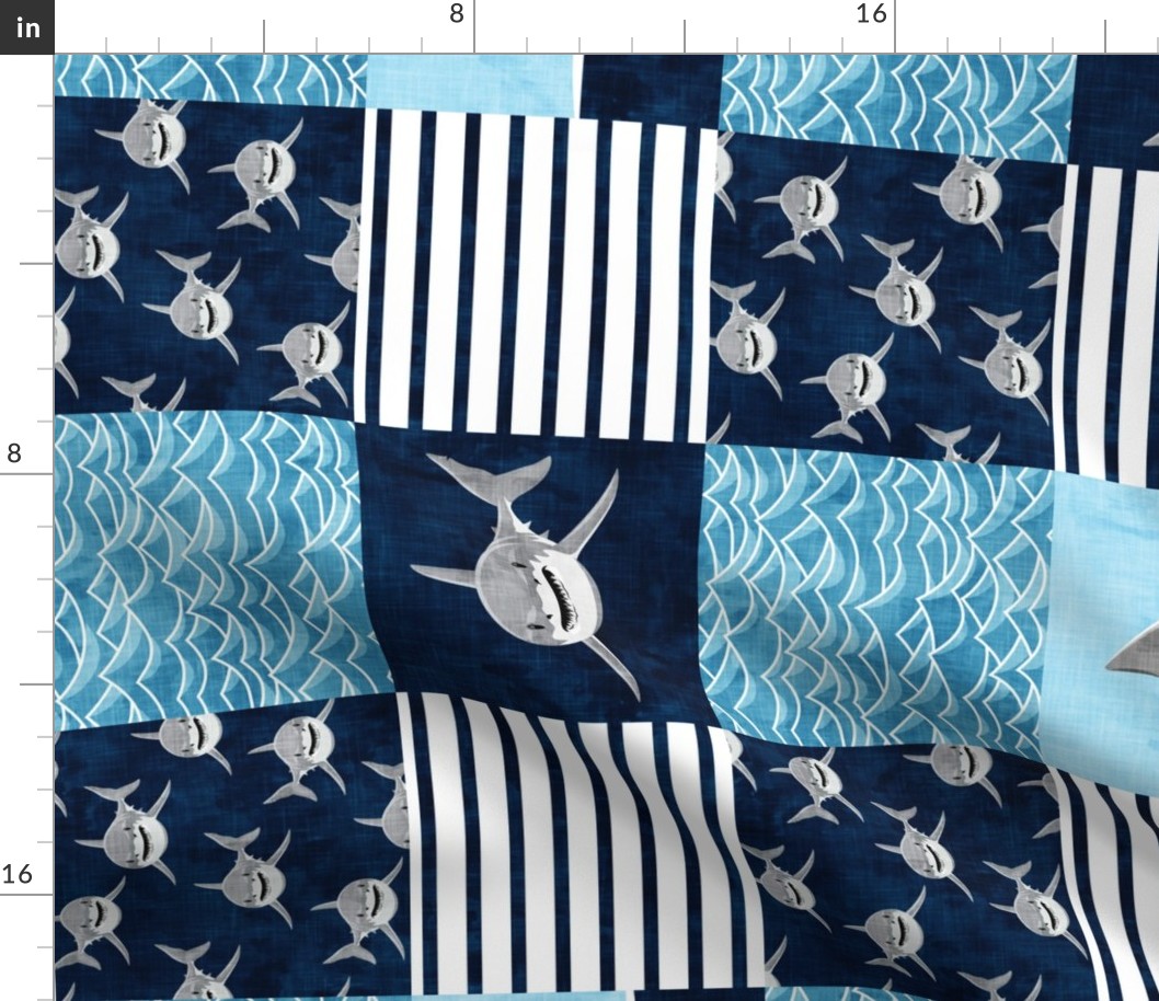 Shark Wholecloth - Navy - shark and fin - shark nursery (90) - LAD19