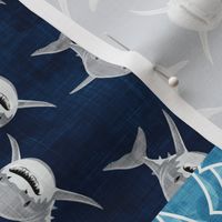 Shark Wholecloth - Navy - shark, fin, and life preserver - shark nursery (90) - LAD197