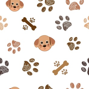 Dog and doodle paw prints and bones pattern
