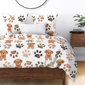 Cute Dog and Hand Drawn Paw Print Pattern