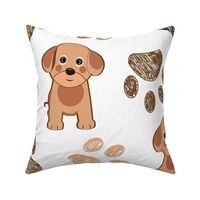 Cute Dog and Hand Drawn Paw Print Pattern