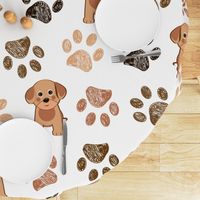 Cute Dog and Hand Drawn Paw Print Pattern