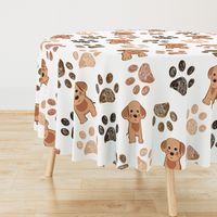 Cute Dog and Hand Drawn Paw Print Pattern