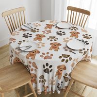 Cute Dog and Hand Drawn Paw Print Pattern