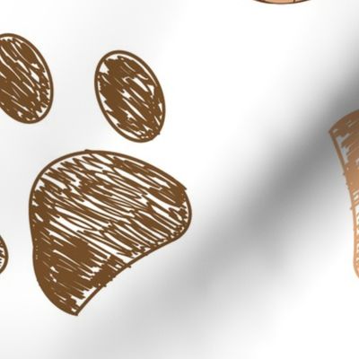 Cute Dog and Hand Drawn Paw Print Pattern