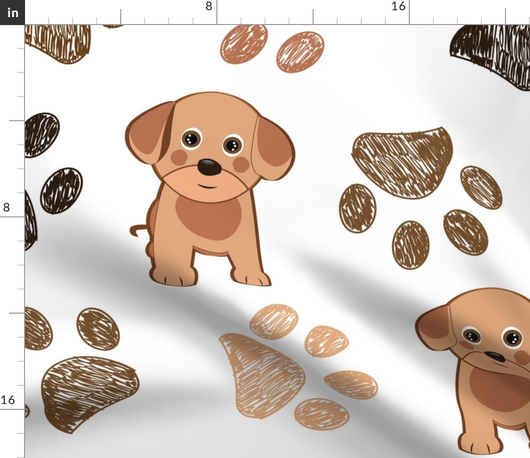 Cute Dog and Hand Drawn Paw Print Pattern