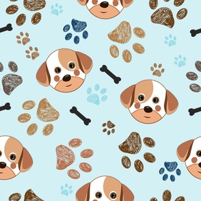 Cute dog, paw print and bone funny pattern