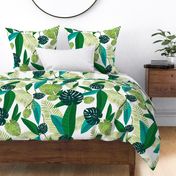 Green tropical watercolor leaves pattern 