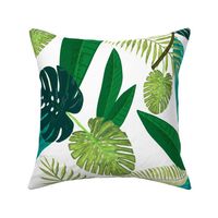 Green tropical watercolor leaves pattern 