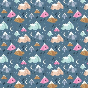 Geometric blue mountains climbing and bouldering new moon night winter cool blue pink XS