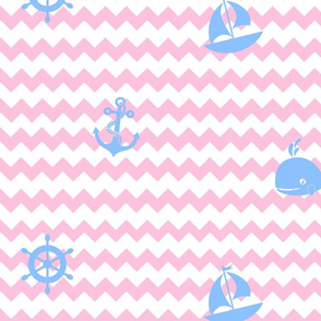 Nautical Blue Pink Chevron Baby Girl Nursery 