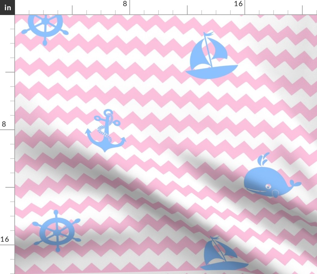 Nautical Blue Pink Chevron Baby Girl Nursery 