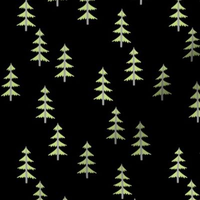 GreenTrees (black) Woodland Forest Fabric, gray tree trunks